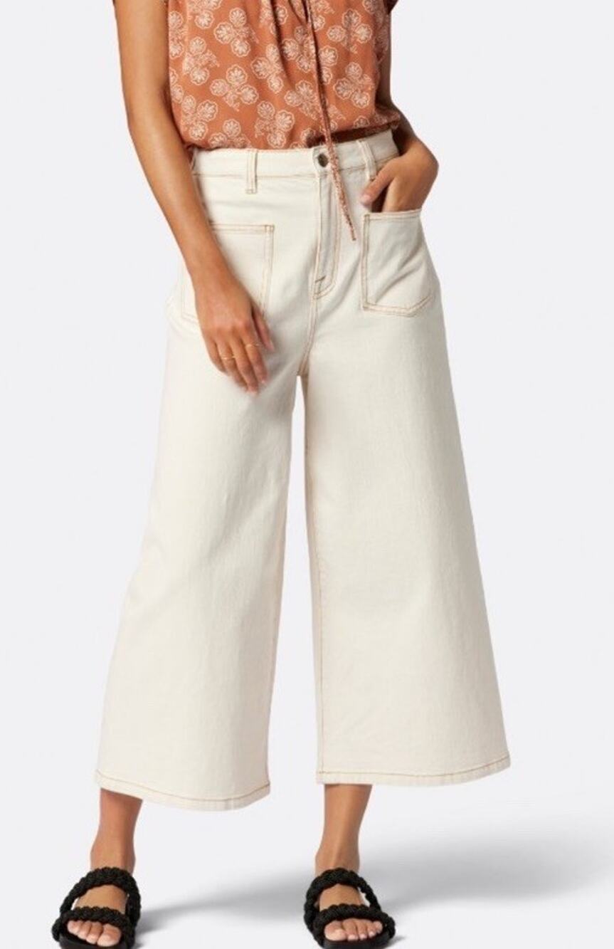 Joie Dorothea Wide Leg Flare High Rise Crop Khaki Cream Y2K Preppy Sz 29